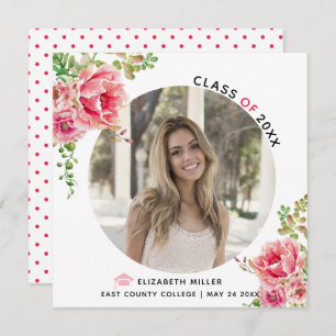 Pink flowers Class of 2025 graduation photo Announcement