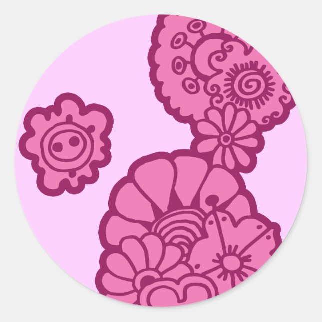 Pink Flowers Classic Round Sticker (Front)