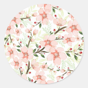 Pink flowers classic round sticker