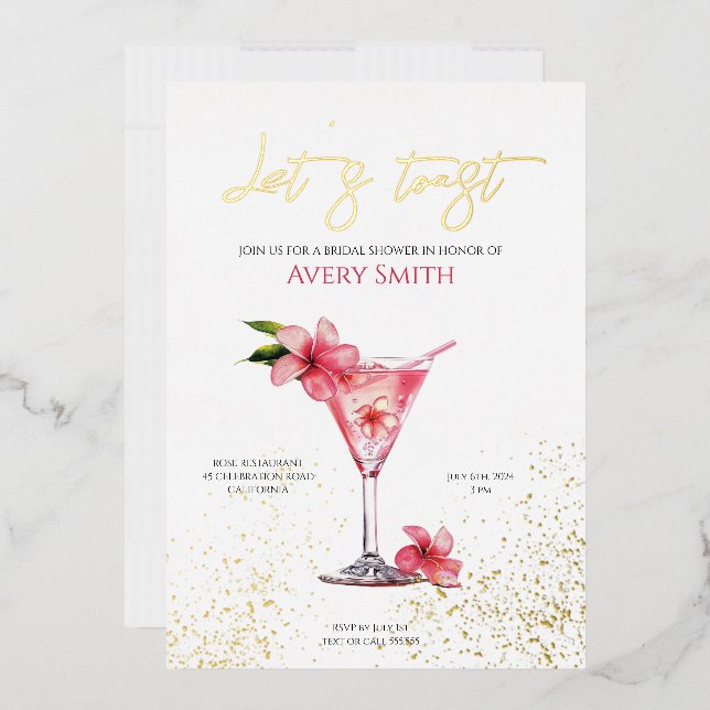 Pink Flowers & Cocktails Bridal Shower foil Invite (Envelope)
