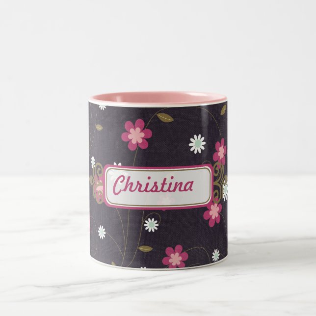 Pink Flowers Coffee Mug Cup (Center)