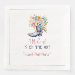 Pink Flowers Cowgirl Boots Personalized Bay Shower Napkin