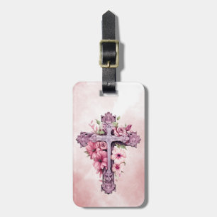 Pink Flowers Cross Luggage Tag