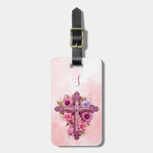 Pink Flowers Cross Luggage Tag