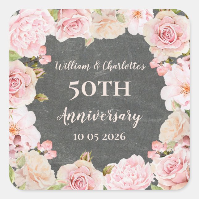 Pink Flowers Custom Anniversary Favour Tag (Front)
