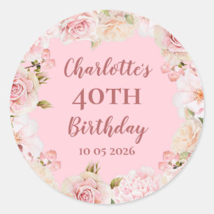 Pink Flowers Custom Birthday Favour Tag