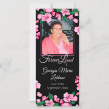 Pink Flowers Custom Memorial Keepsake Card