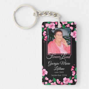 Pink Flowers Custom Memorial Keepsake Key Ring