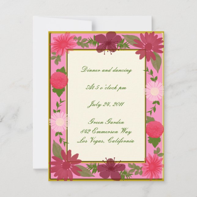 Pink Flowers Custom Reception Cards (Front)