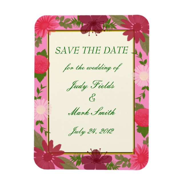 Pink Flowers Custom Save The Date Magnet (Vertical)