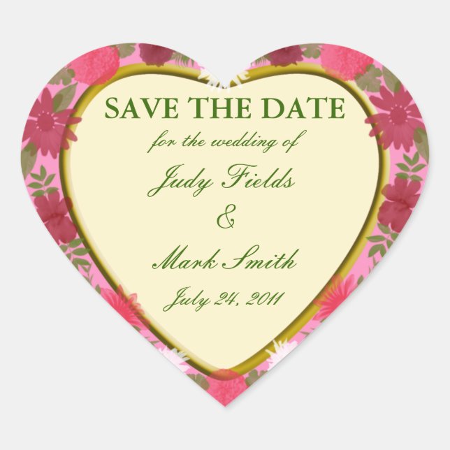 Pink Flowers Custom Save The Date Stickers (Front)