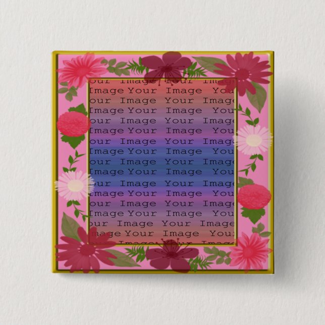 Pink Flowers Custom square Button (Front)