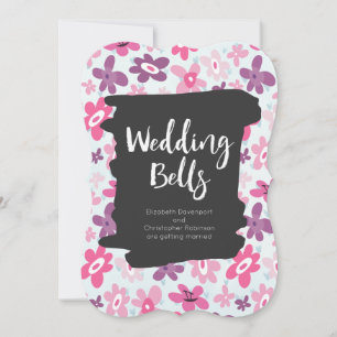 Pink Flowers Cute and Whimsical Retro Wedding Invitation