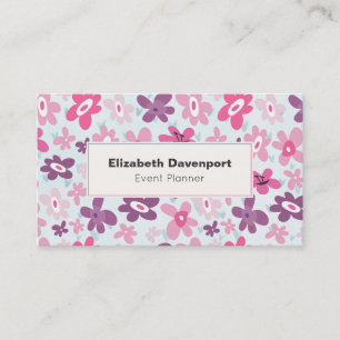 Pink Flowers Cute Whimsical Pattern Business Card