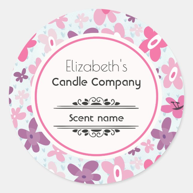 Pink Flowers Cute Whimsical Pattern Business Classic Round Sticker (Front)