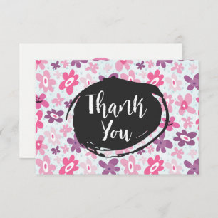 Pink Flowers Cute Whimsical Pattern Party Thanks Invitation