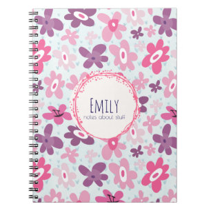 Pink Flowers Cute Whimsical Pattern Personalised Notebook