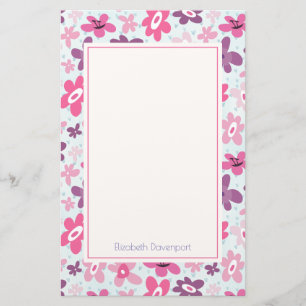 Pink Flowers Cute Whimsical Pattern Personalised Stationery