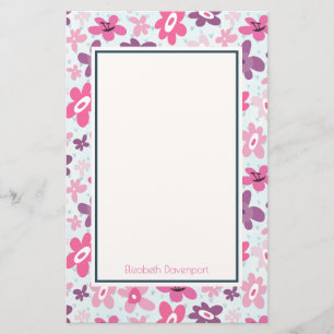 Pink Flowers Cute Whimsical Pattern Personalised Stationery