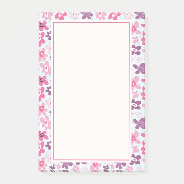 Pink Flowers Cute Whimsical Pattern Post-it Notes (Front)