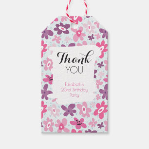 Pink Flowers Cute Whimsical Pattern Thank You Gift Tags