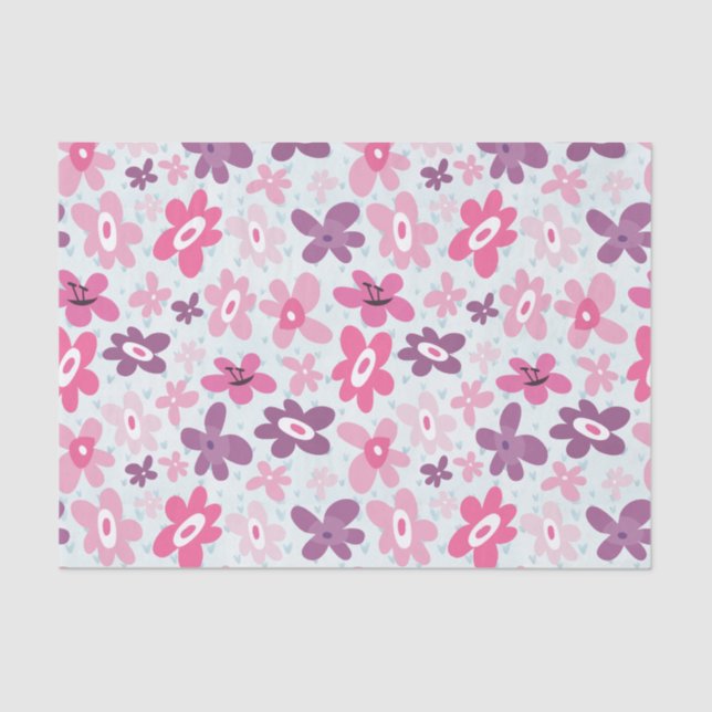 Pink Flowers Cute Whimsical Pattern Tissue Paper (Front)