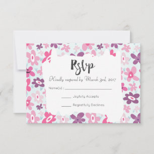 Pink Flowers Cute Whimsical Wedding RSVP
