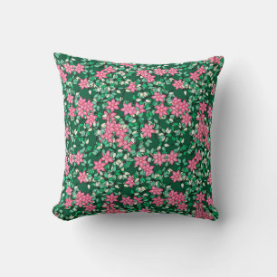 Pink flowers, dark green background cushion