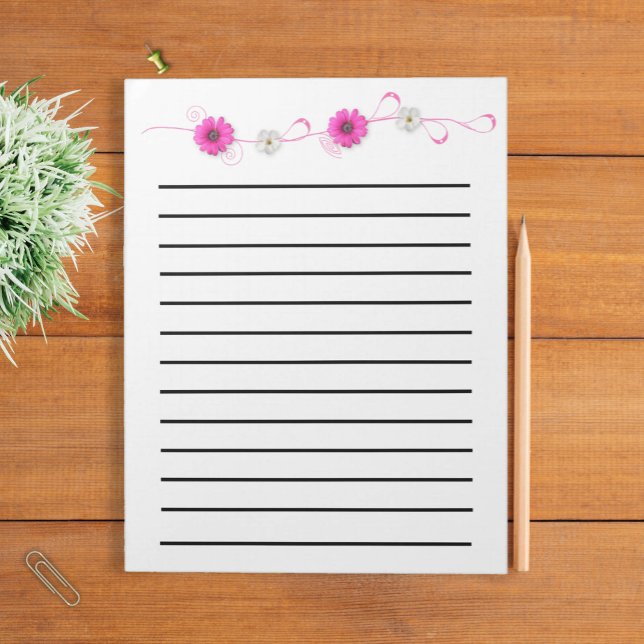 Pink Flowers Dark Lined Notepad (Creator Uploaded)