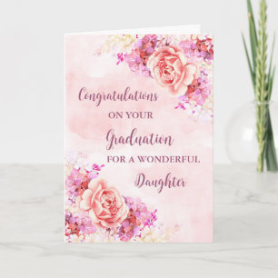 Pink Flowers Daughter Congratulations Graduation Card
