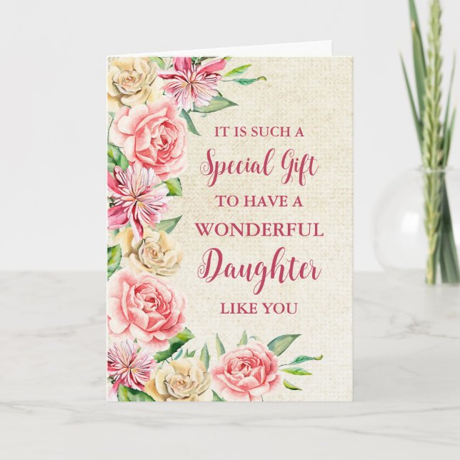 Pink Flowers Daughter Happy Mother's Day Card (Front)