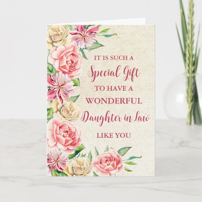 Pink Flowers Daughter in Law Happy Mother's Day Card (Front)
