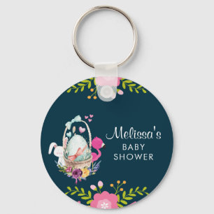 Pink Flowers, Egg, Flamingo & Bunny Watercolor Key Ring