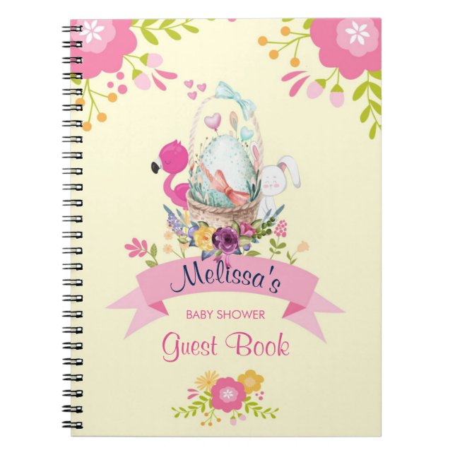 Pink Flowers, Egg, Flamingo & Bunny Watercolor Notebook (Front)
