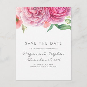 Pink Flowers Elegant and Romantic Save the Date Announcement Postcard