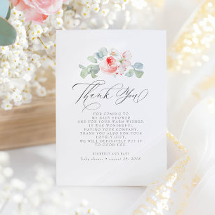 Pink Flowers Elegant Baby Shower Thank You