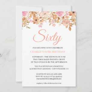 Pink Flowers Elegant Boho Sixty - 60th Birthday In Invitation