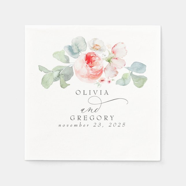 Pink Flowers Elegant Romantic Wedding Napkin (Front)