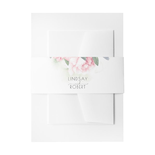 Pink Flowers Elegant Vintage Wedding Invitation Belly Band (Front Example)