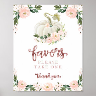 Pink Flowers Fall Pumpkin Baby Shower Favours Sign