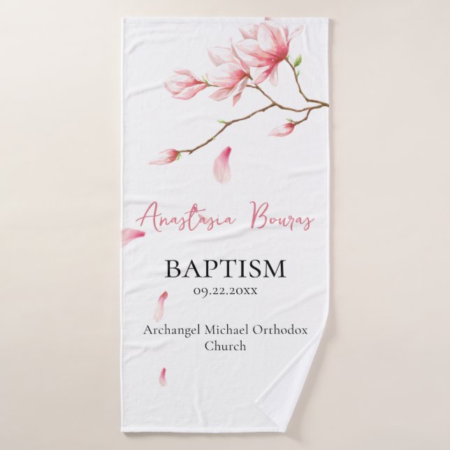 Pink Flowers Falling Petals Orthodox Baptism Gift  Bath Towel (Bath Towel)