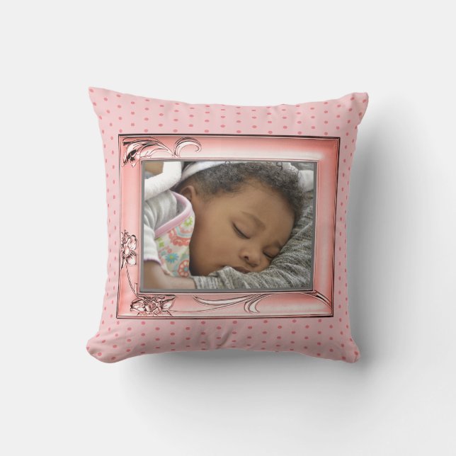 Pink Flowers Family Photo Frame Image Pink Dots Cushion (Front)