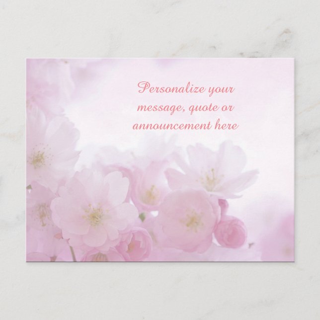 Pink Flowers Feminine Personalised Message, Quote Announcement Postcard (Front)