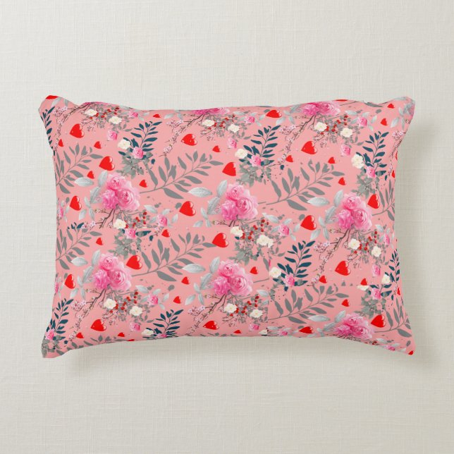 Pink flowers field decorative cushion (Front)