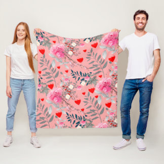 Pink flowers field fleece blanket