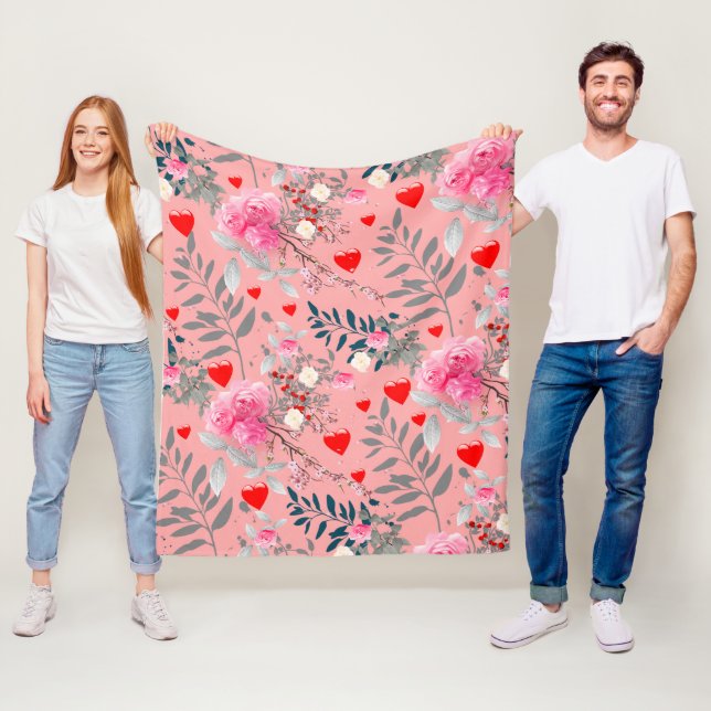 Pink flowers field fleece blanket (In Situ)