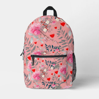 Pink flowers field printed backpack