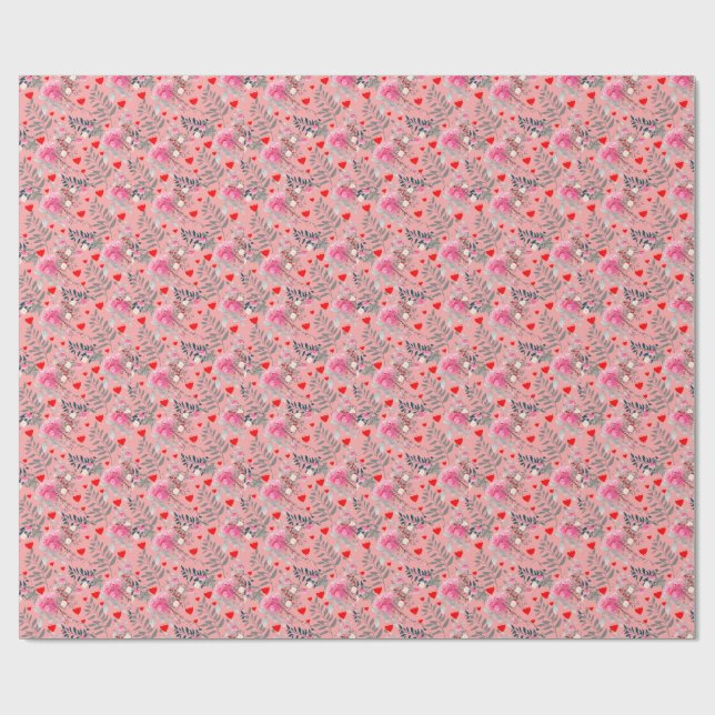 Pink flowers field wrapping paper (Flat)