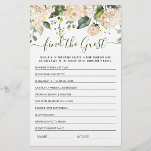 Pink Flowers Find the Guest Bridal Shower Game