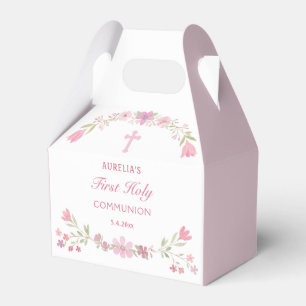 Pink Flowers First Communion Gable Favour Box